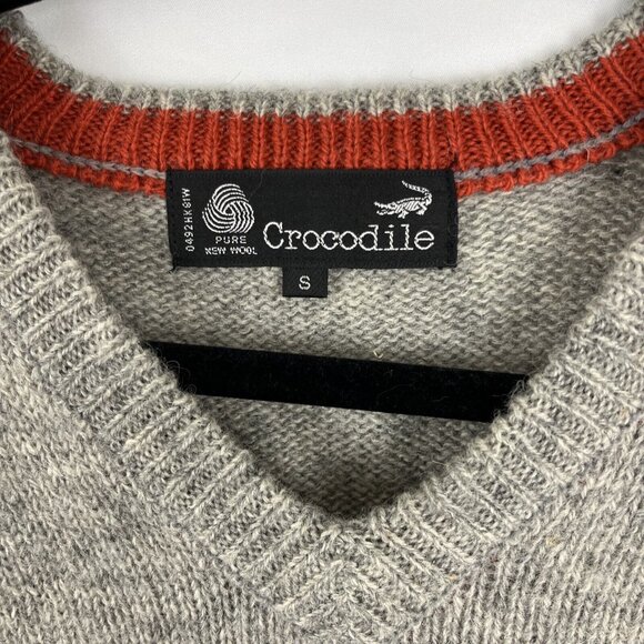 Crocodile Shetland-Wool Block-Colour V-Neck Mens Sweater Size S - Picture 2 of 8